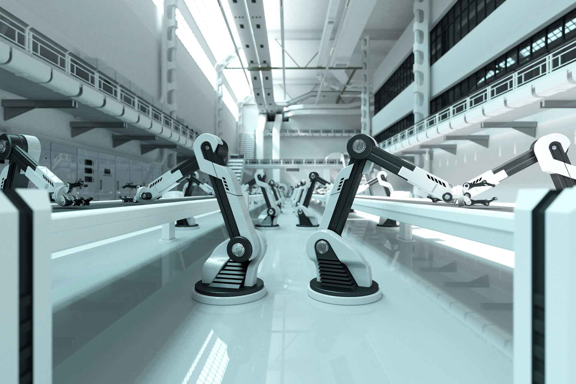 cadena de montaje con brazos mecanicos empresa de automatizacion y robotica robot